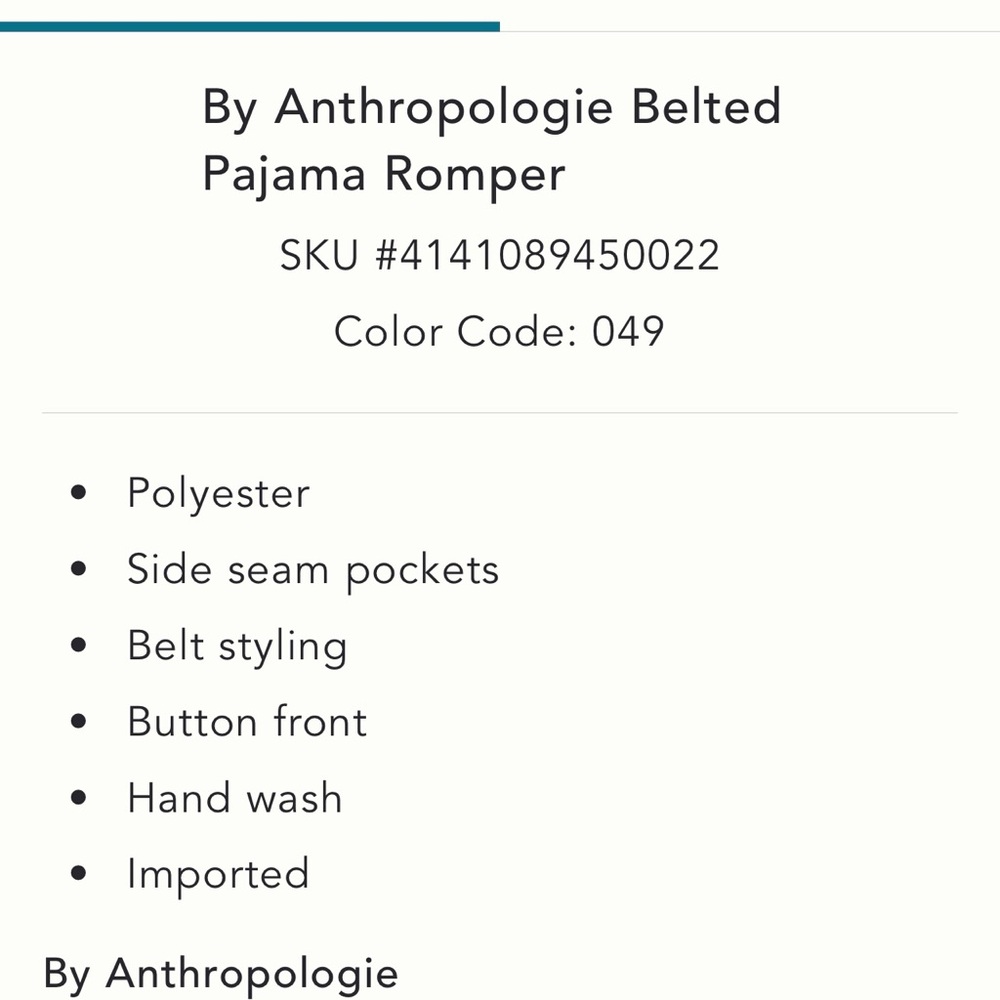 By Anthropologie belted pajama romper NWT X-small - Picture 4 of 5